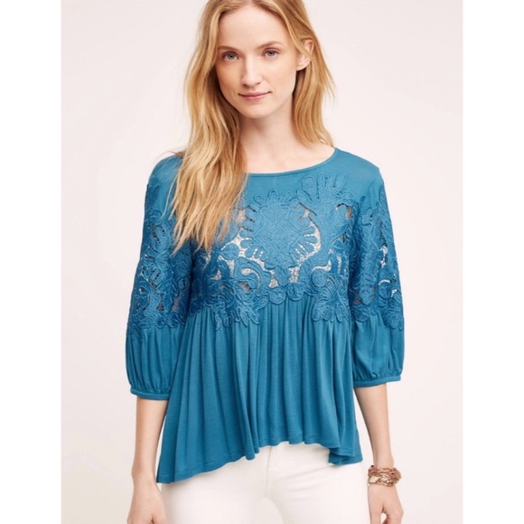 Anthropologie Deletta Teal/Turquoise Rayon Blouse NWT Size L - Picture 1 of 13